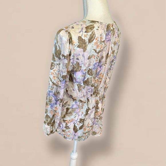 Rebecca Taylor ‘Penelope’ Purple Floral Print Top with Gathered Waist Size 4 - Picture 10 of 16